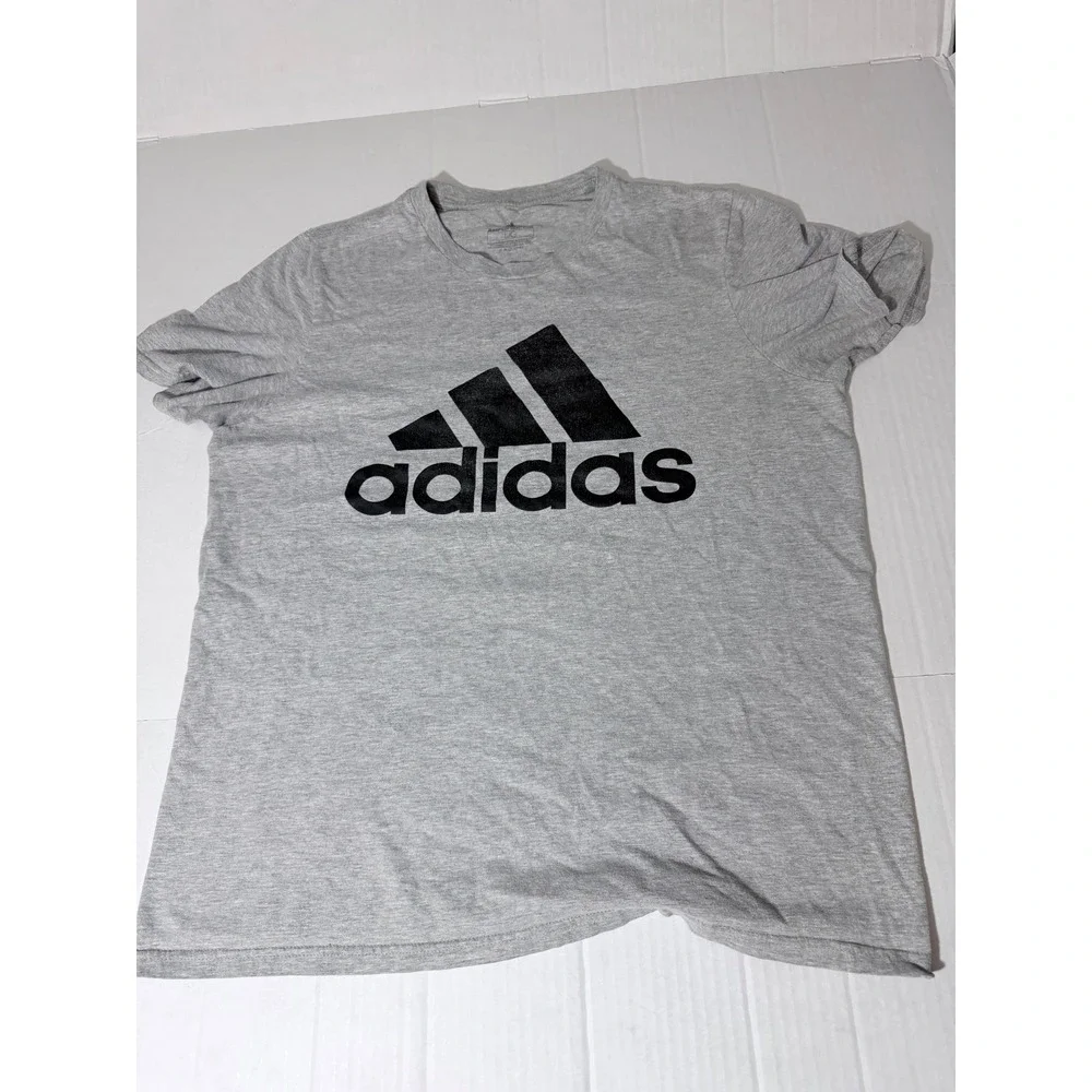 Adidas Amplifier Tee Mens Large Gray Black Logo Short Sleeve Graphic T-Shirt